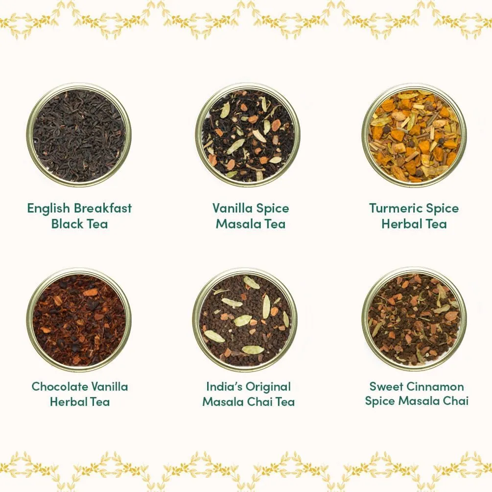 VAHDAM, GLOW - Assorted Tea Gift Sets (6 Loose Leaf Tea) Tin Caddy Presentation Box | Gluten Free, Non GMO | Gifts for Him and Her