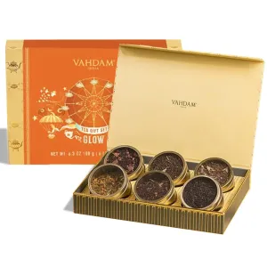 VAHDAM, GLOW - Assorted Tea Gift Sets (6 Loose Leaf Tea) Tin Caddy Presentation Box | Gluten Free, Non GMO | Gifts for Him and Her