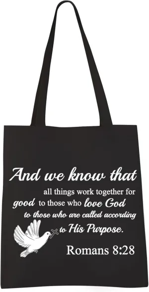 VAMSII Romans 8: 28 Tote Bag Christian Shoulder Bag Bible Verse Gift Bags Scripture Canvas Tote Bag Religious Christian Gift