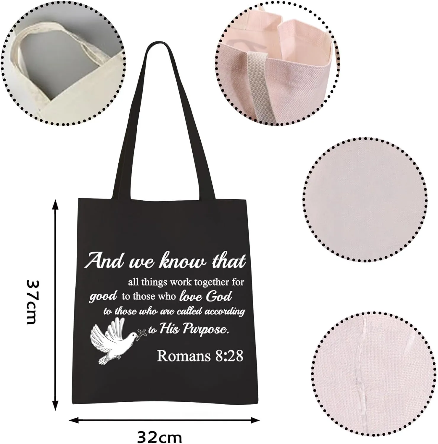 VAMSII Romans 8: 28 Tote Bag Christian Shoulder Bag Bible Verse Gift Bags Scripture Canvas Tote Bag Religious Christian Gift