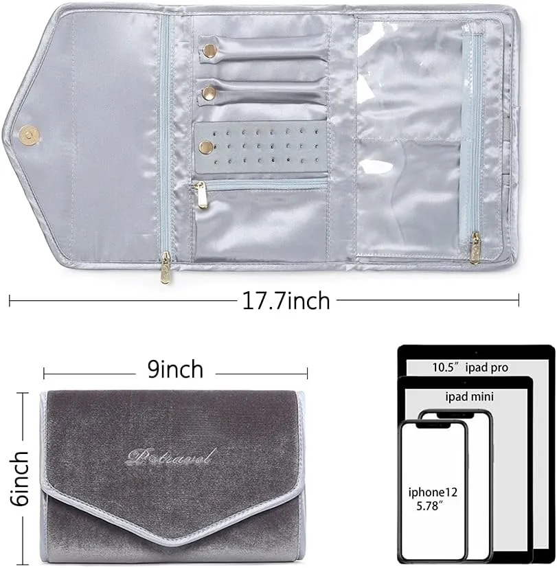VanFn Jewelry Rolls, Travel Jewelry Organizer Roll, Foldable Jewelry Case, Women Jewelry Storage Bag for Journey-Rings, Necklaces, Earrings, Bracelets, Watches, Brooches P.Travel Series