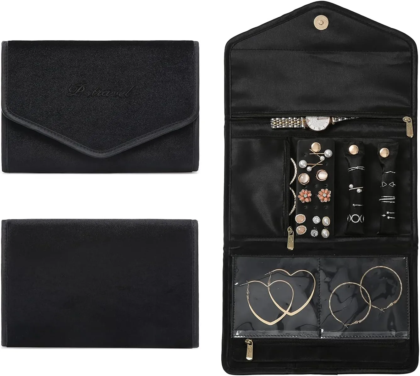 VanFn Jewelry Rolls, Travel Jewelry Organizer Roll, Foldable Jewelry Case, Women Jewelry Storage Bag for Journey-Rings, Necklaces, Earrings, Bracelets, Watches, Brooches P.Travel Series