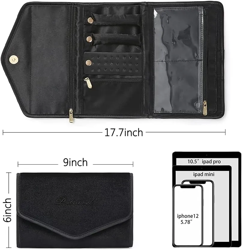 VanFn Jewelry Rolls, Travel Jewelry Organizer Roll, Foldable Jewelry Case, Women Jewelry Storage Bag for Journey-Rings, Necklaces, Earrings, Bracelets, Watches, Brooches P.Travel Series