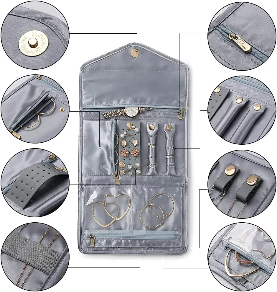VanFn Jewelry Rolls, Travel Jewelry Organizer Roll, Foldable Jewelry Case, Women Jewelry Storage Bag for Journey-Rings, Necklaces, Earrings, Bracelets, Watches, Brooches P.Travel Series