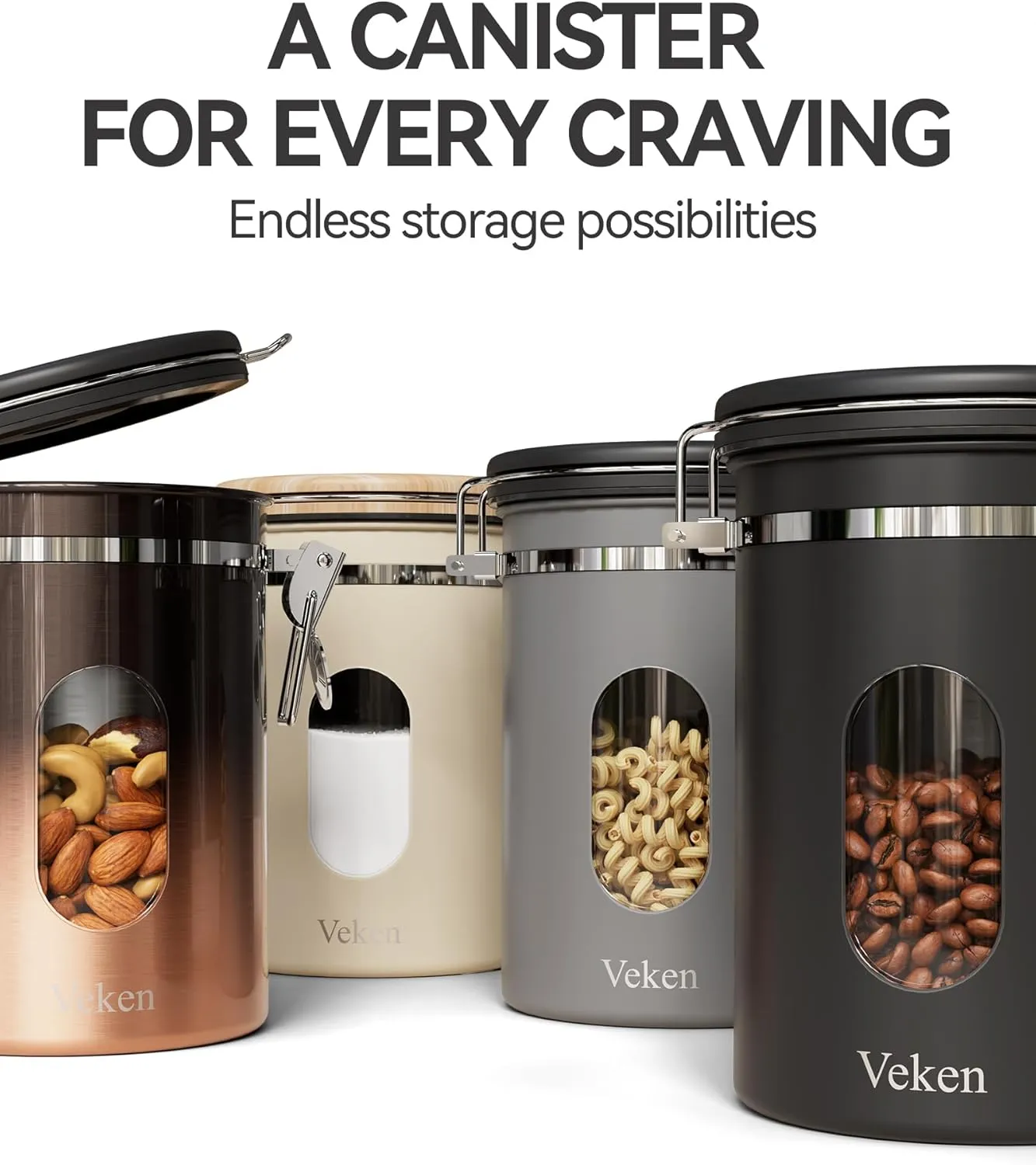 Veken Coffee Canister with Window,Gifts for Dad,Airtight Stainless Steel Kitchen Food Storage Container, Date Tracker & Scoop for Grounds Coffee, Beans, Tea, Flour, Cereal,Sugar,22OZ,Grey