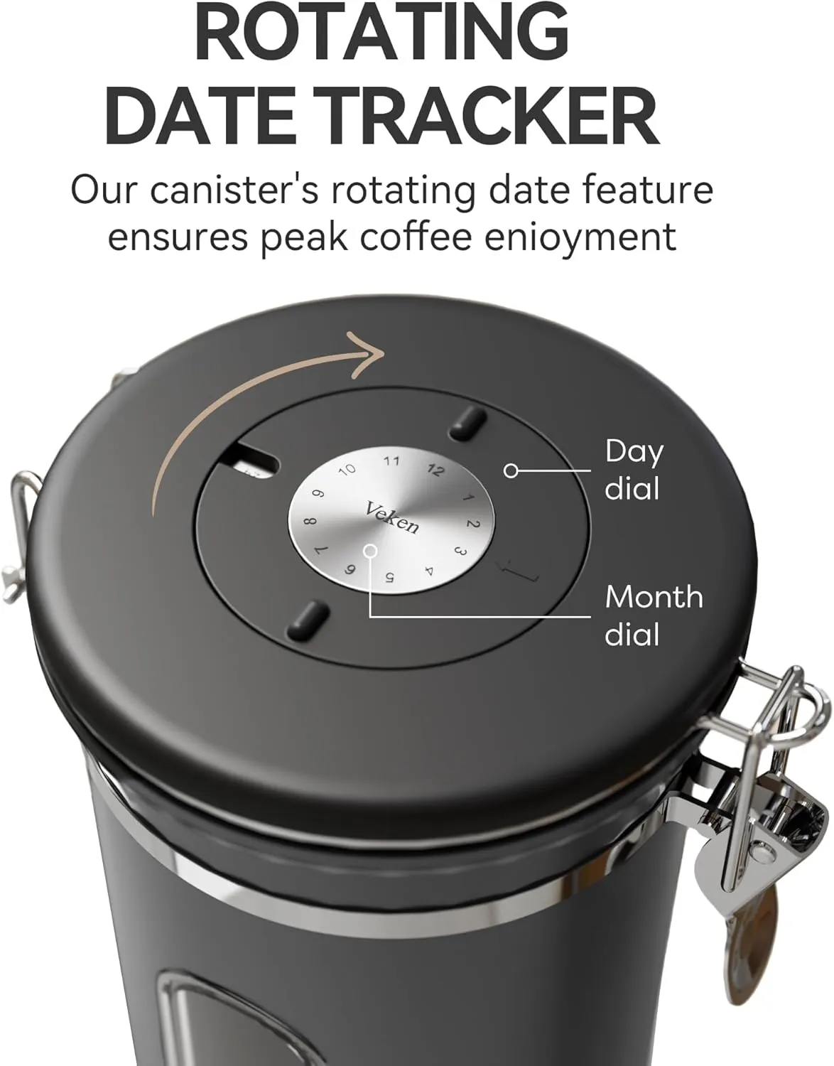 Veken Coffee Canister with Window,Gifts for Dad,Airtight Stainless Steel Kitchen Food Storage Container, Date Tracker & Scoop for Grounds Coffee, Beans, Tea, Flour, Cereal,Sugar,22OZ,Grey