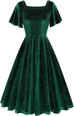 Velvet Dress for Women Vintage Cocktail Dress 1950s Formal Wedding Party 50s 60s Retro Rockabilly Prom Swing Dress