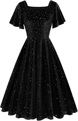Velvet Dress for Women Vintage Cocktail Dress 1950s Formal Wedding Party 50s 60s Retro Rockabilly Prom Swing Dress