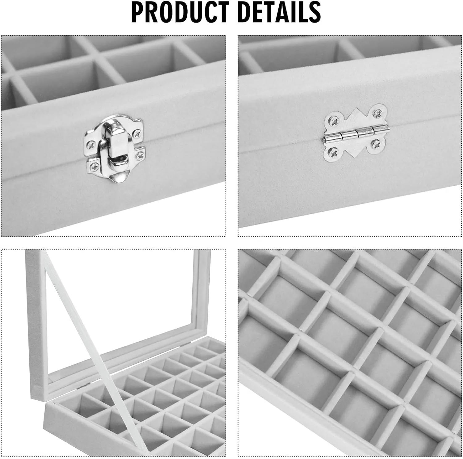 Velvet Jewelry Tray 48 Compartments Jewelry Display Organizer with Transparent Cover Rings, Earrings, Necklaces, Pendants Storage Box for Girls, Wives, Mothers, Women