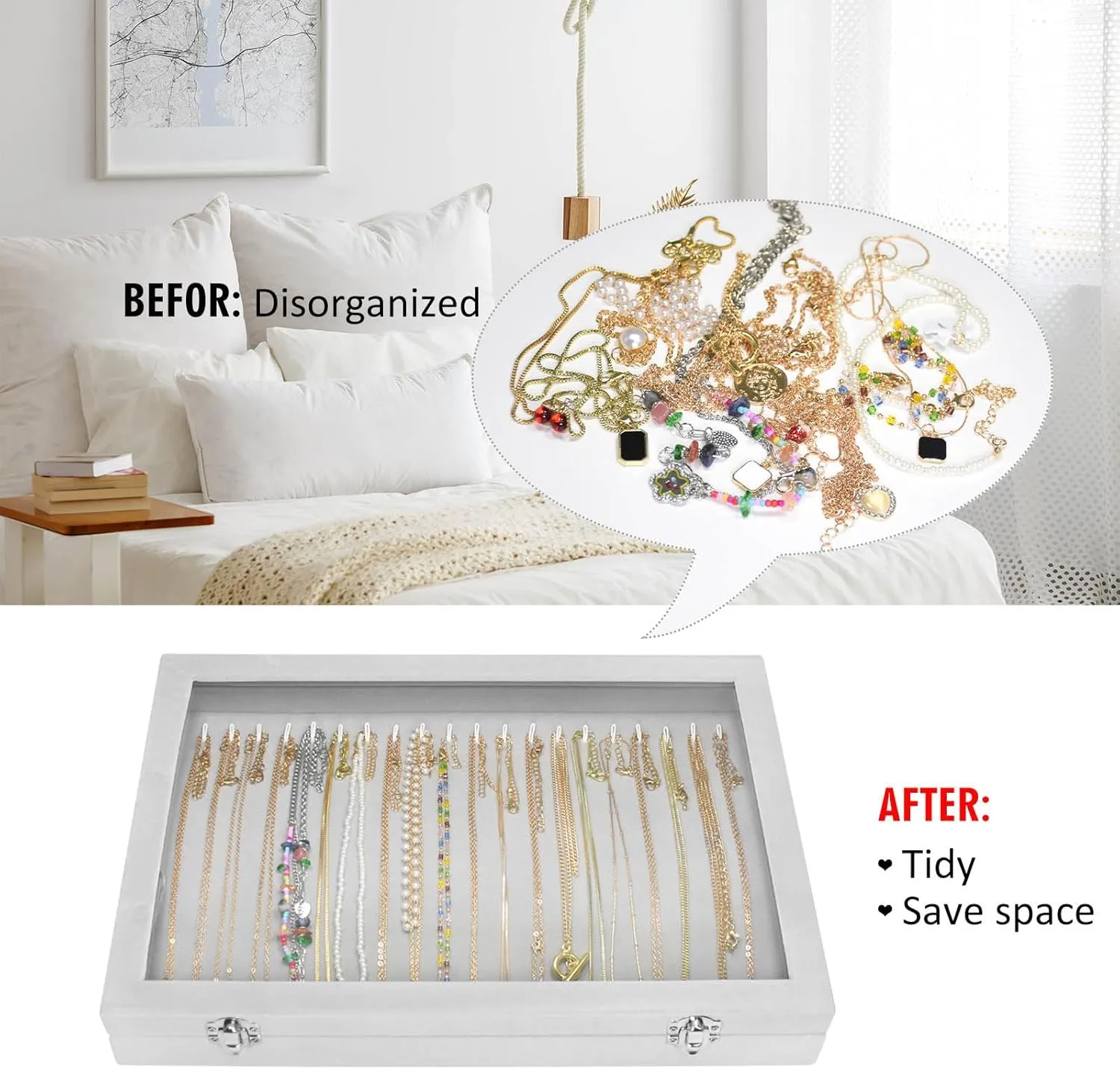 Velvet Necklace Display Jewelry Tray 20 Hook Necklace Tray Necklace Pendant Jewelry Tray for Women and Girls