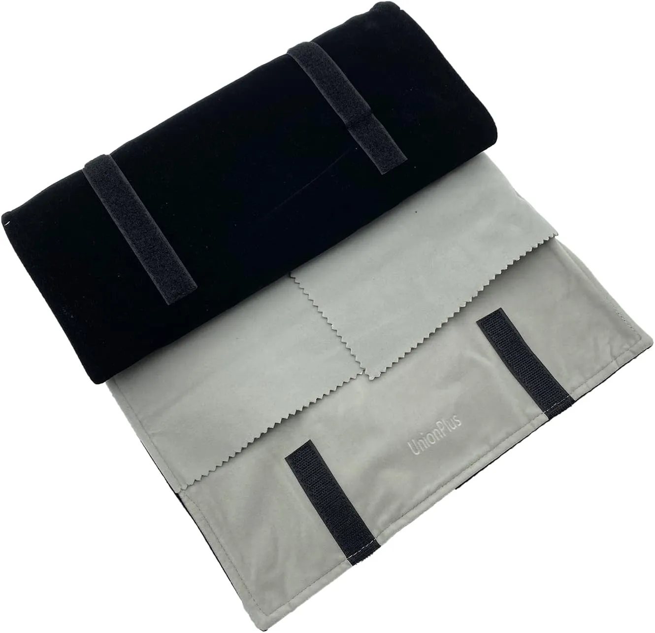 Velvet Travel Jewelry Roll Bag Organizer for Necklace, Elastic Band and Anti-winding, Large, Black and Gray