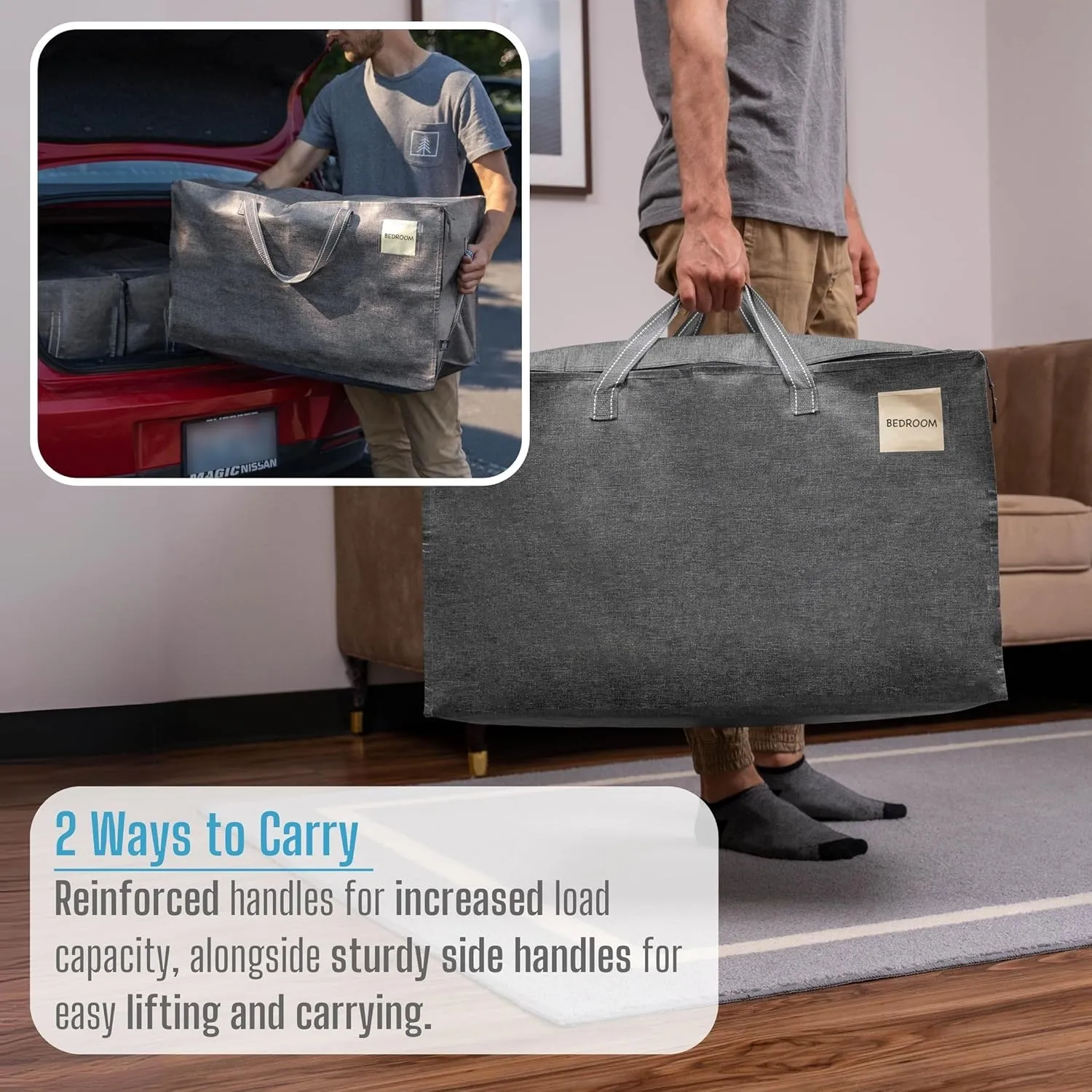 VENO 6 Pack Moving and Storage Bags, Heavy Duty, Alternative to Moving Boxes, Large Packing Totes Supplies for College Dorm Room with Zipper for Clothes, Wide Open Design (Dark Gray, 6 Pack)