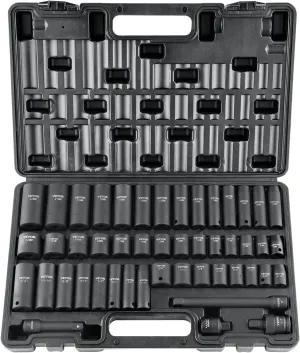 VEVOR 3/8" Drive Impact Socket Set, 48 Piece Socket Set SAE 5/16" -3/4" and Metric 8-22mm, 6 Point Cr-V Alloy Steel for Auto Repair, Easy-to-Read Markings, Rugged Construction, Includes Storage Case