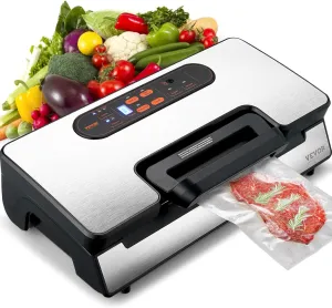 VEVOR Vacuum Sealer Machine, Food Sealer Machine，Dry and Moist Food Storage, Automatic and Manual Air Sealing System with Built-in Cutter, with Seal Bag， External Hose 90Kpa 130W Powerful Dual Pump