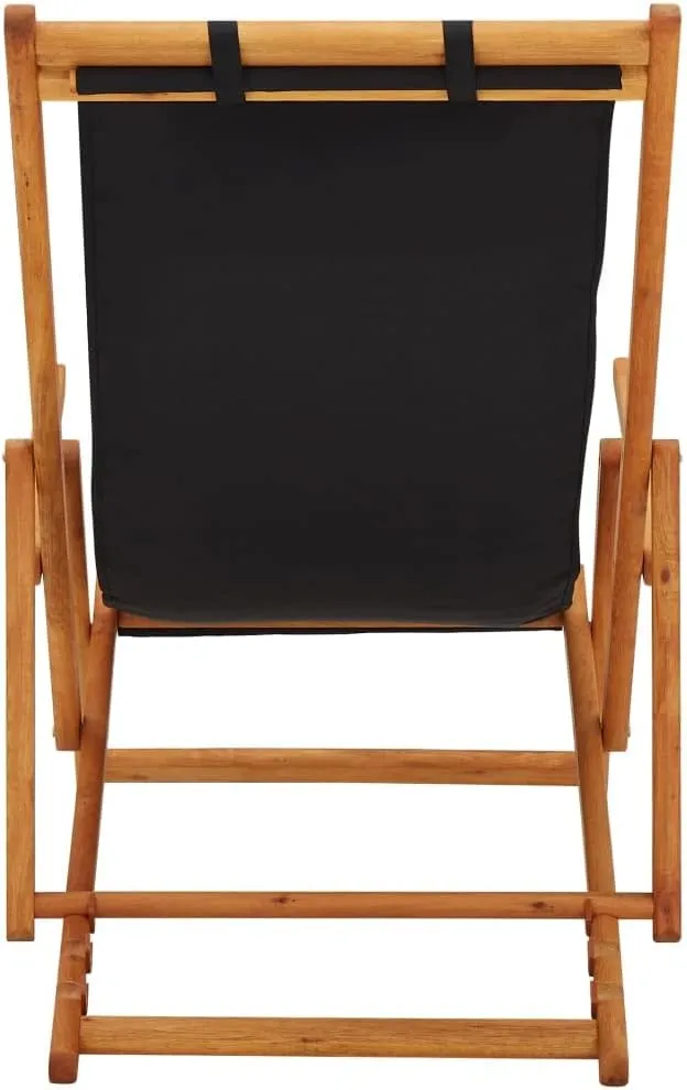 vidaXL Foldable Beach Chair - Solid Eucalyptus Wood and Durable Fabric – 3 Reclining Settings - Lightweight and Portable Chair Ideal for Outdoor Use, Camping and Beach Trips - Black