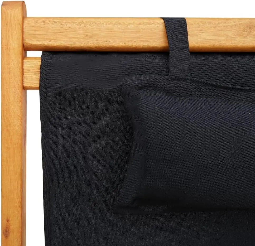 vidaXL Foldable Beach Chair - Solid Eucalyptus Wood and Durable Fabric – 3 Reclining Settings - Lightweight and Portable Chair Ideal for Outdoor Use, Camping and Beach Trips - Black