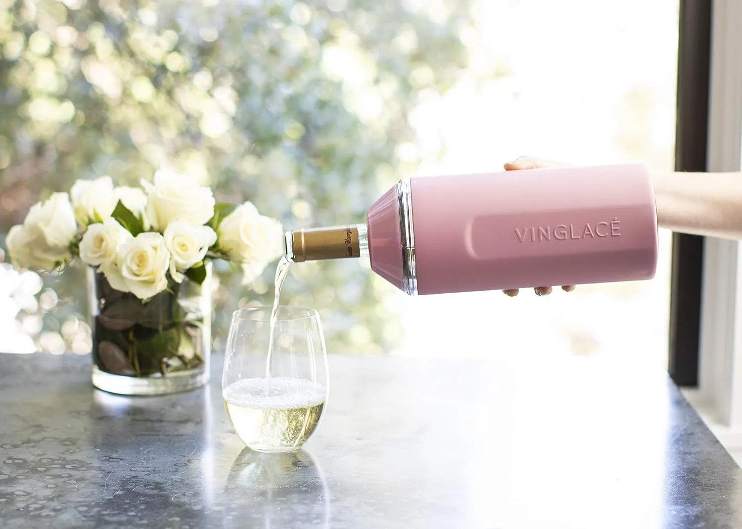 Vinglacé Wine Bottle Chiller- Portable Champagne Insulator- Stainless Steel Wine Cooler Sleeve, Rose