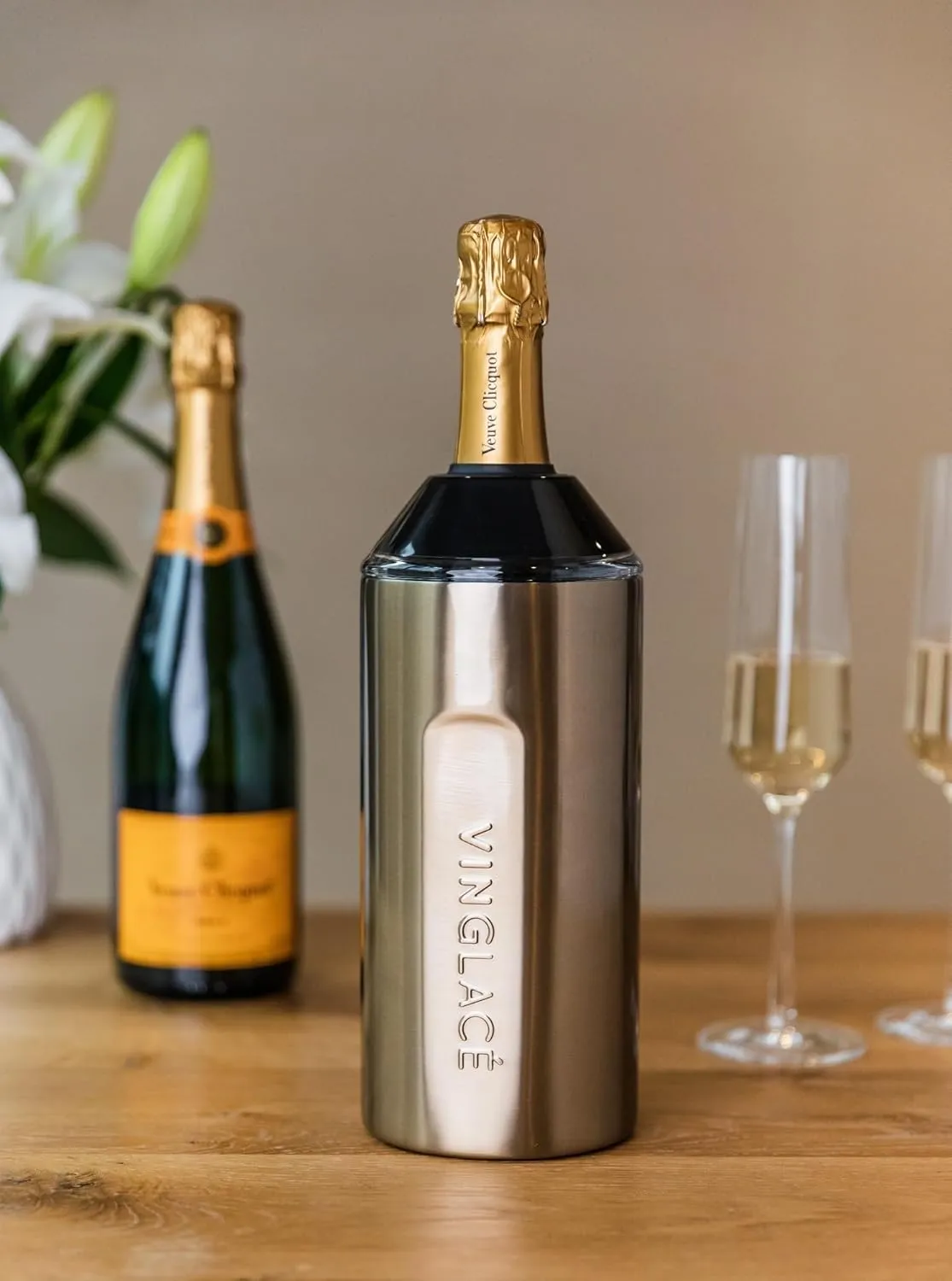 Vinglacé Wine Bottle Chiller- Portable Champagne Insulator- Stainless Steel Wine Cooler Sleeve, Rose