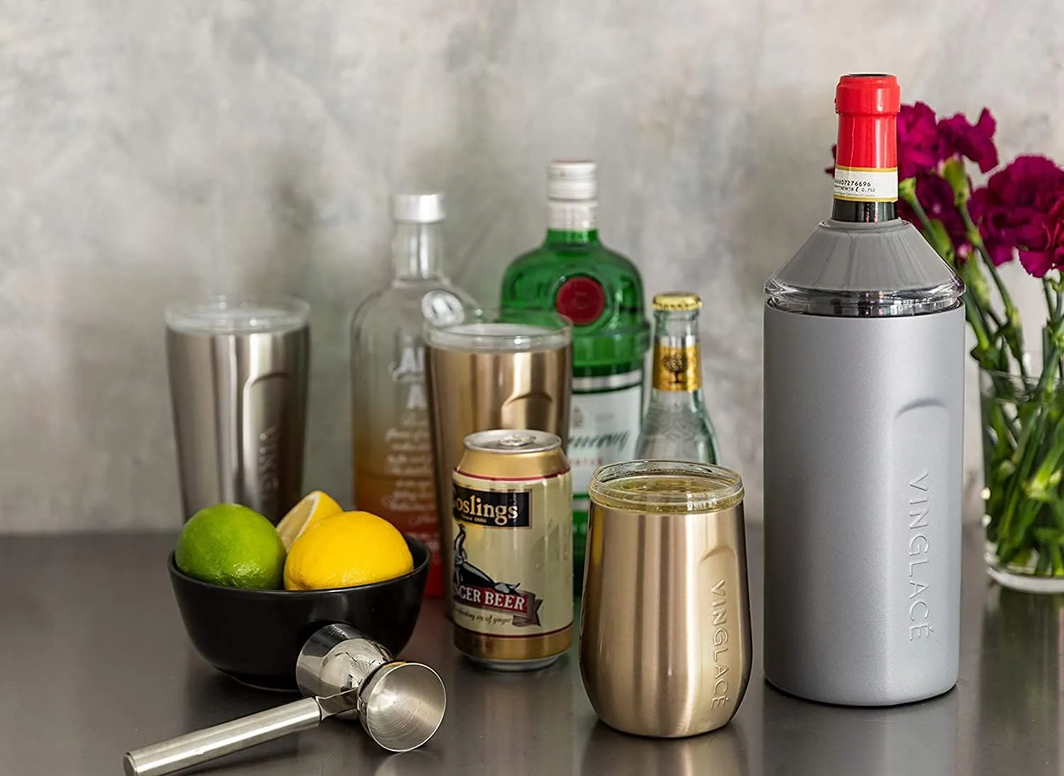 Vinglacé Wine Bottle Chiller- Portable Champagne Insulator- Stainless Steel Wine Cooler Sleeve, Rose