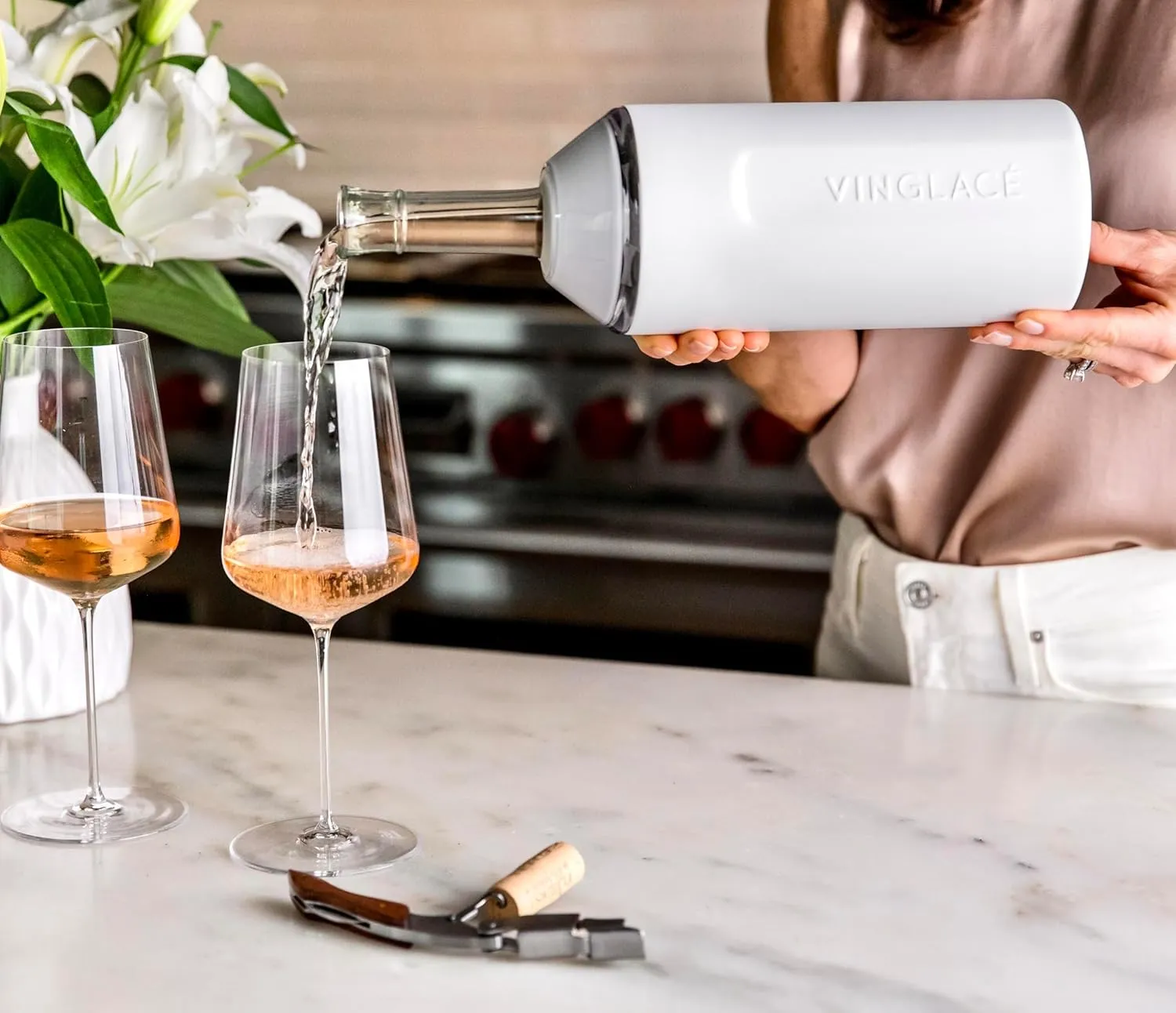 Vinglacé Wine Bottle Chiller- Portable Champagne Insulator- Stainless Steel Wine Cooler Sleeve, Rose