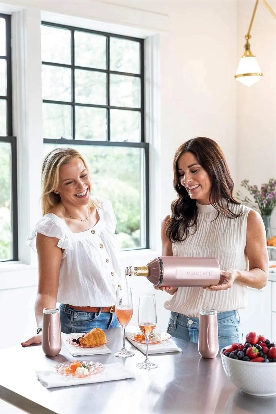 Vinglacé Wine Bottle Chiller- Portable Champagne Insulator- Stainless Steel Wine Cooler Sleeve, Rose