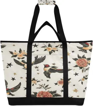 Vintage Flying Birds Reusable Insulated Lunchbox Cooler Bag, Leakproof Kitchen Grocery Bag Collapsible Portable Cooler Tote Bag for Picnic, Camping, Office, Travel