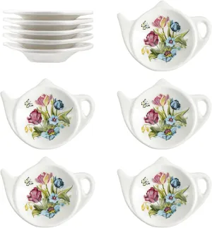 Vintage Tulip Pattern Ceramic Tea Bag Coasters Spoon Rests Teabag Resting Caddy Holder Saucer Set, Tea Coffee Accessories, Seasoning Dishes, Keep Your Tea Time Tidy and Organized