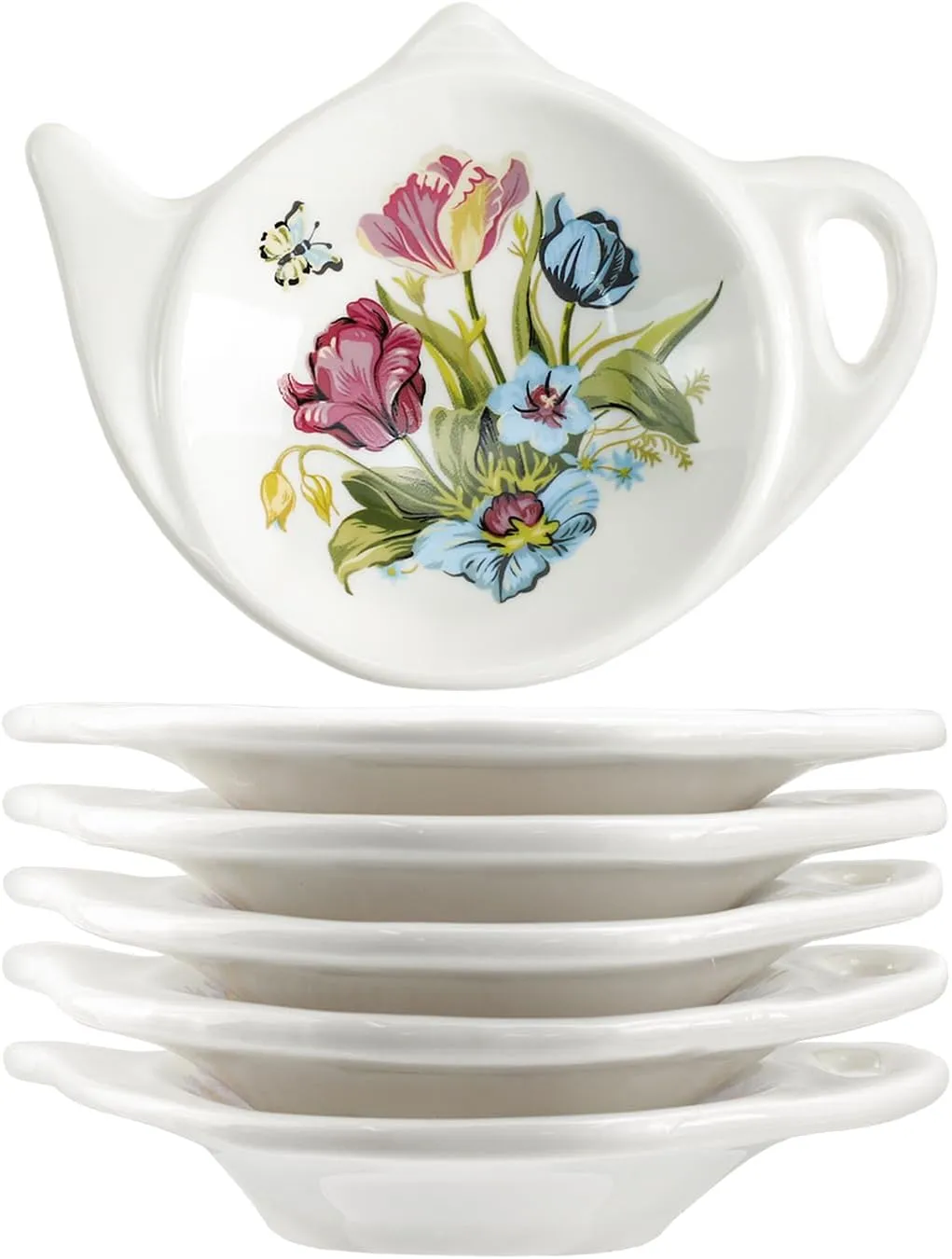 Vintage Tulip Pattern Ceramic Tea Bag Coasters Spoon Rests Teabag Resting Caddy Holder Saucer Set, Tea Coffee Accessories, Seasoning Dishes, Keep Your Tea Time Tidy and Organized