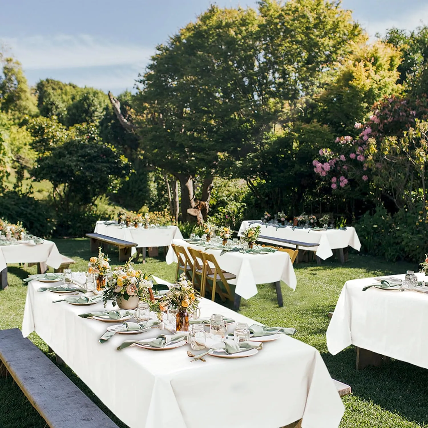 Vinyl Tablecloth with Flannel Backing-6 Pack Ivory 60x84 Inch Waterproof PEVA Table Cloth Outdoor Plastic Table Sheets-Wipeable Spillproof Oilcloth Covers for Picnic Party Camping Dining
