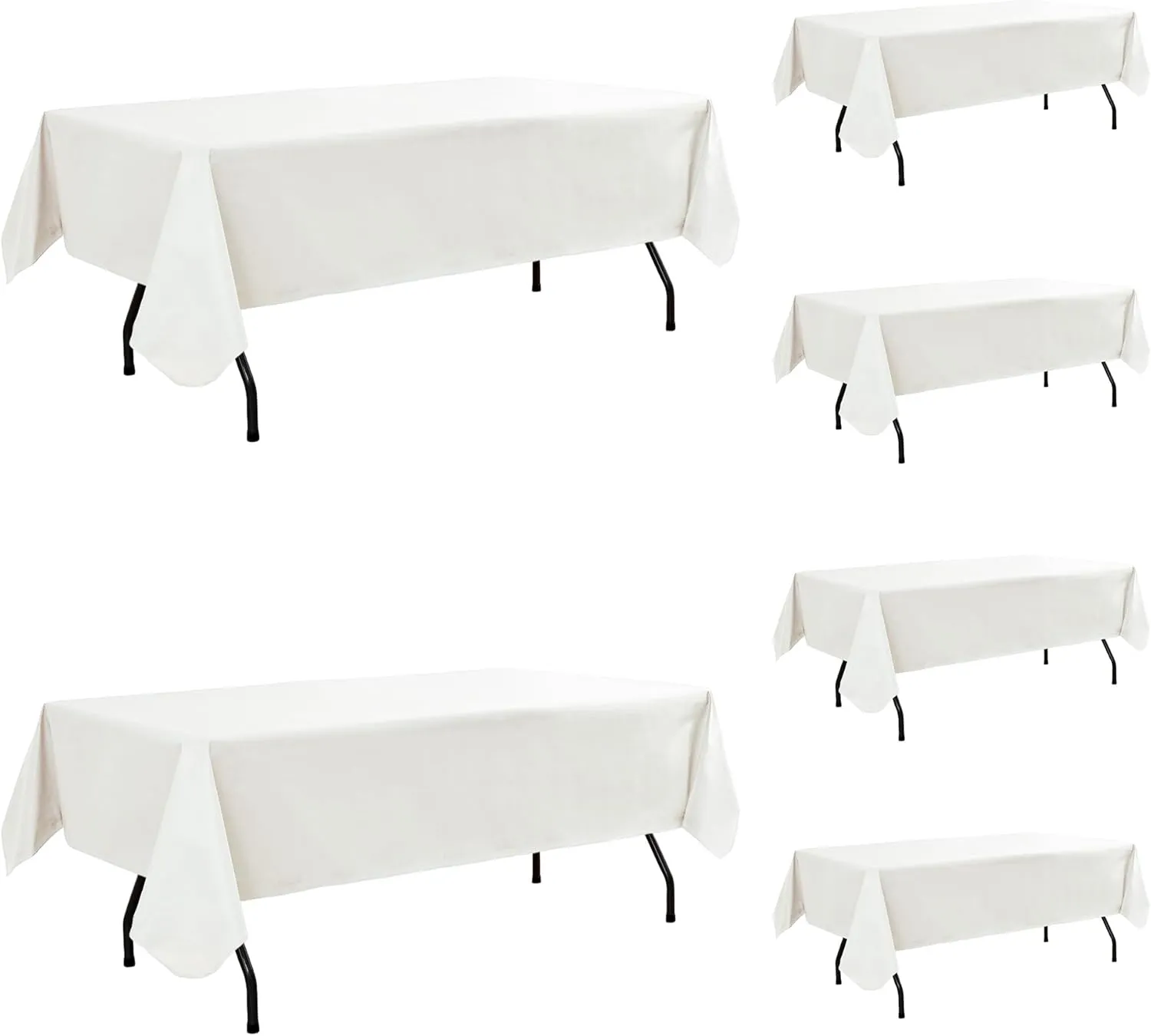 Vinyl Tablecloth with Flannel Backing-6 Pack Ivory 60x84 Inch Waterproof PEVA Table Cloth Outdoor Plastic Table Sheets-Wipeable Spillproof Oilcloth Covers for Picnic Party Camping Dining
