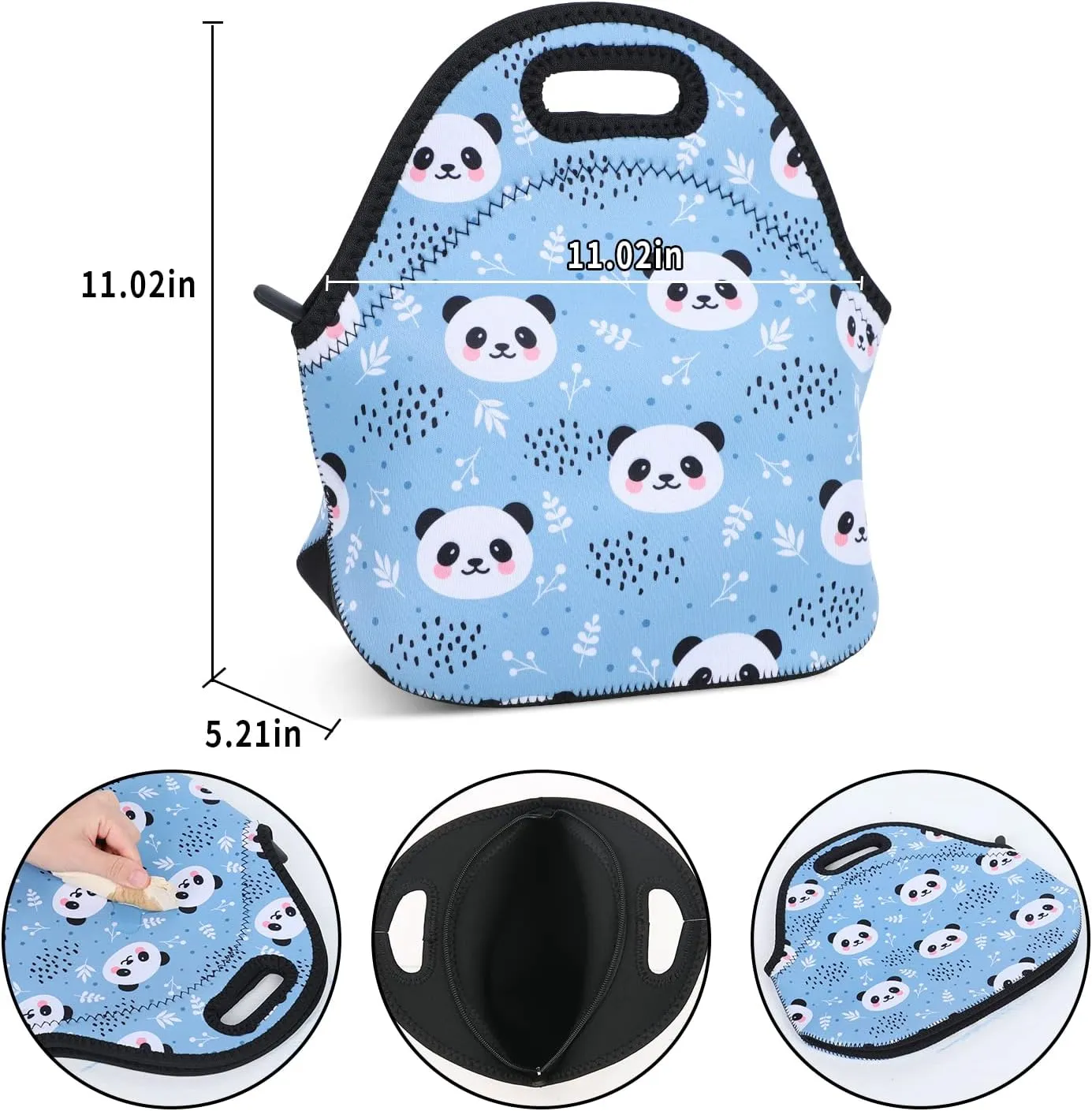 Violet Mist Panda Neoprene Lunch Bag for Women Kawaii Cute Insulated Lunch bags Handbag Reusable Lunch Box Gift for Women Work Picnic Office Christmas Gift
