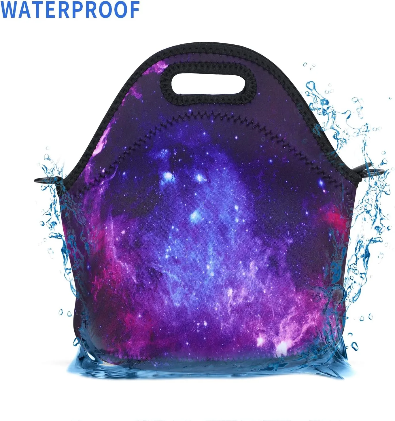 Violet Mist Womens Insulated Neoprene Lunch Bag Cute Galaxy Star Sky Lunch Bag Tote with Detachable Adjustable Shoulder Thermal Cartoon Lunch Box Picnic Food Handbags Containers for Adults Men Women