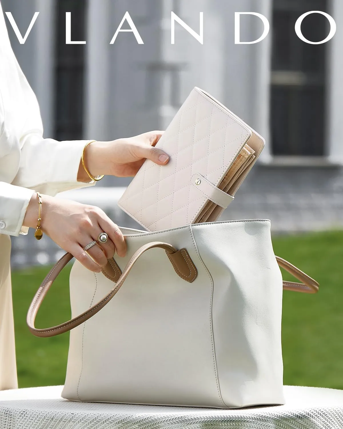 Vlando Teacher Gifts for Women,Travel Jewelry Organizer Case,Jewelry Storage Book Ring Binder with Clear Zipper Velvet Jewelry Pouches Bags for Rings,Necklace,Earrings-Cream White