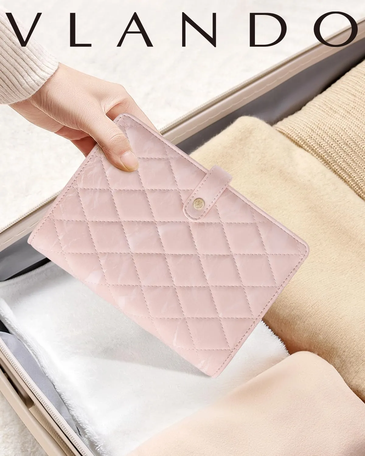 Vlando Travel Jewelry Organizer Case,Jewelry Storage Book Ring Binder with Clear Zipper Velvet Pouch Bag for Travel Essentials,Rings,Necklace,Earrings,Bracelets,Brooches,Gifts for Women-Sand Pink