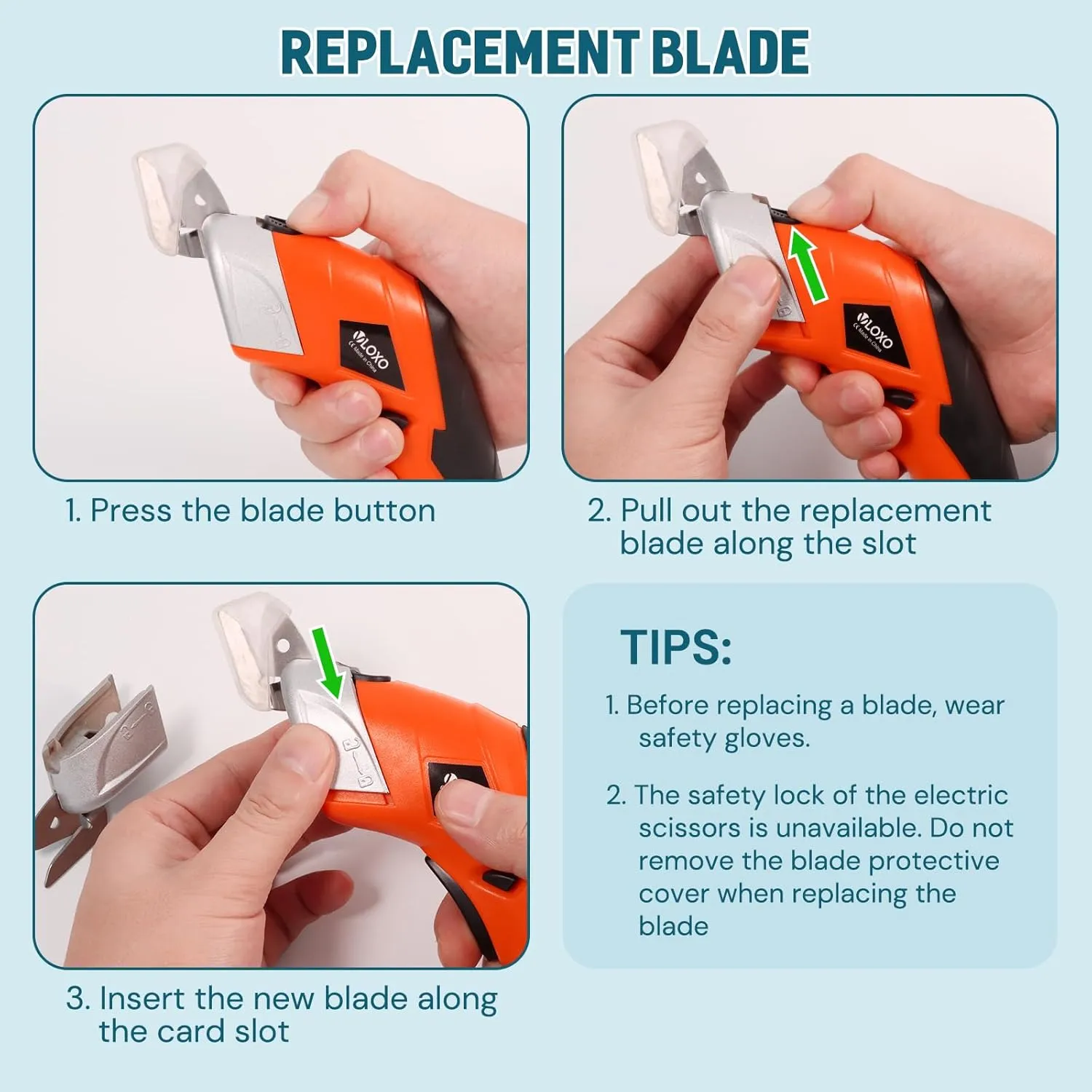 VLOXO Cordless Electric Scissors, Cardboard Cutter Electric Fabric Scissors Box Cutter with Blades Rechargeable Powerful Fabric Cutter for Crafts Leather Carboard Carpet Plastic Felt with Case Orange