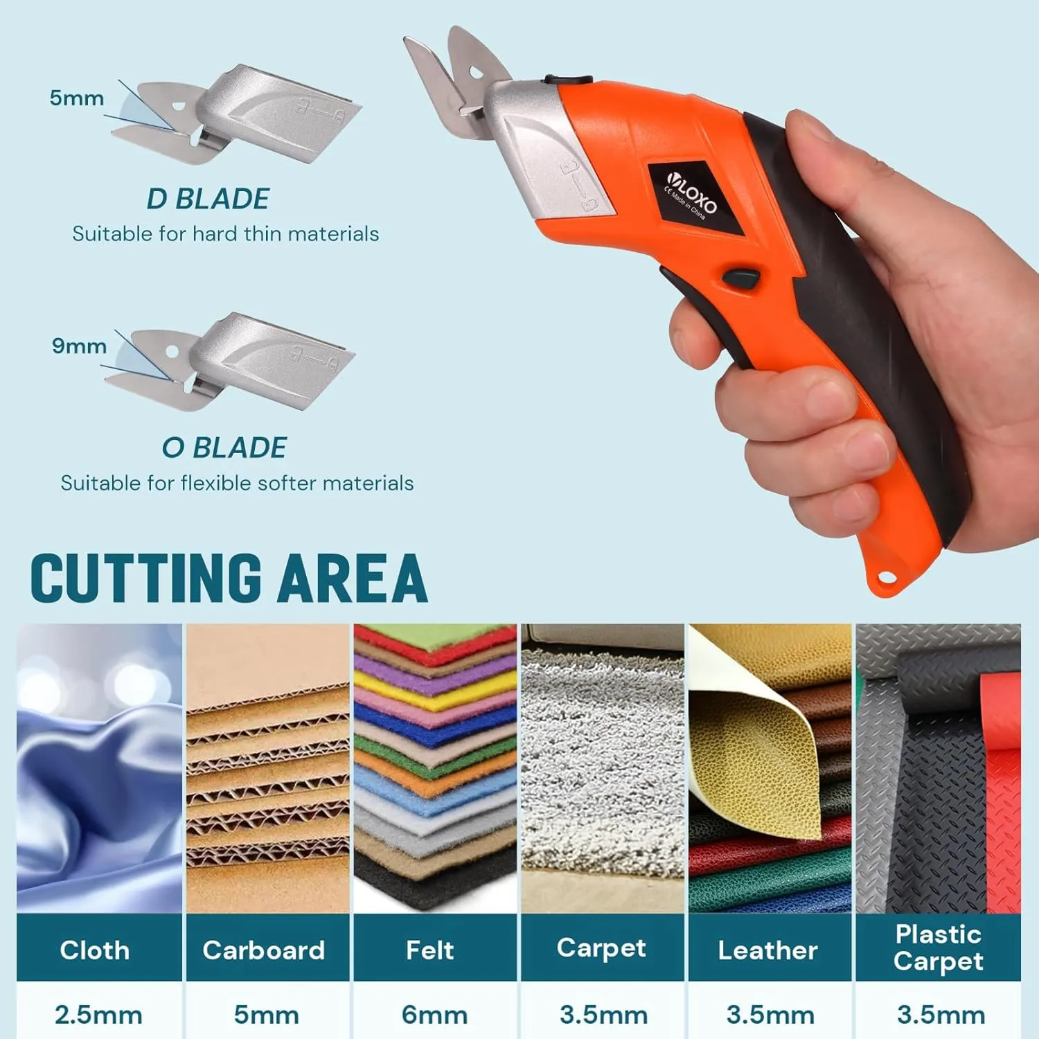 VLOXO Cordless Electric Scissors, Cardboard Cutter Electric Fabric Scissors Box Cutter with Blades Rechargeable Powerful Fabric Cutter for Crafts Leather Carboard Carpet Plastic Felt with Case Orange