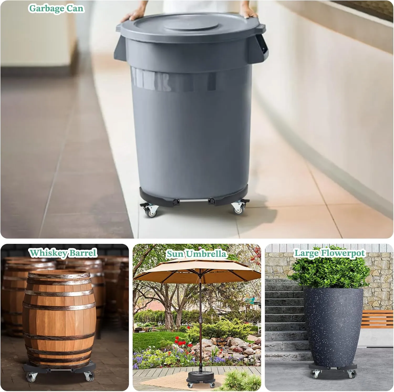 W B D WEIBIDA Plant Caddy with Locking Wheels Heavy Duty, Adjustable 12 to 18 Inch Plant Roller Base, Rolling Pot Stand for Large Planter and Pots, 440 Lbs Capacity Round Dolly for Indoor/Outdoor Use