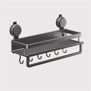 Wall Mounted Suction Cup Towel Rack, Hand Towel Holder, Bathroom Towel Rack, Wall Mounted Towel Holder, Vacuum Suction with Hooks, Aluminum Shelf for (60x12x15cm)
