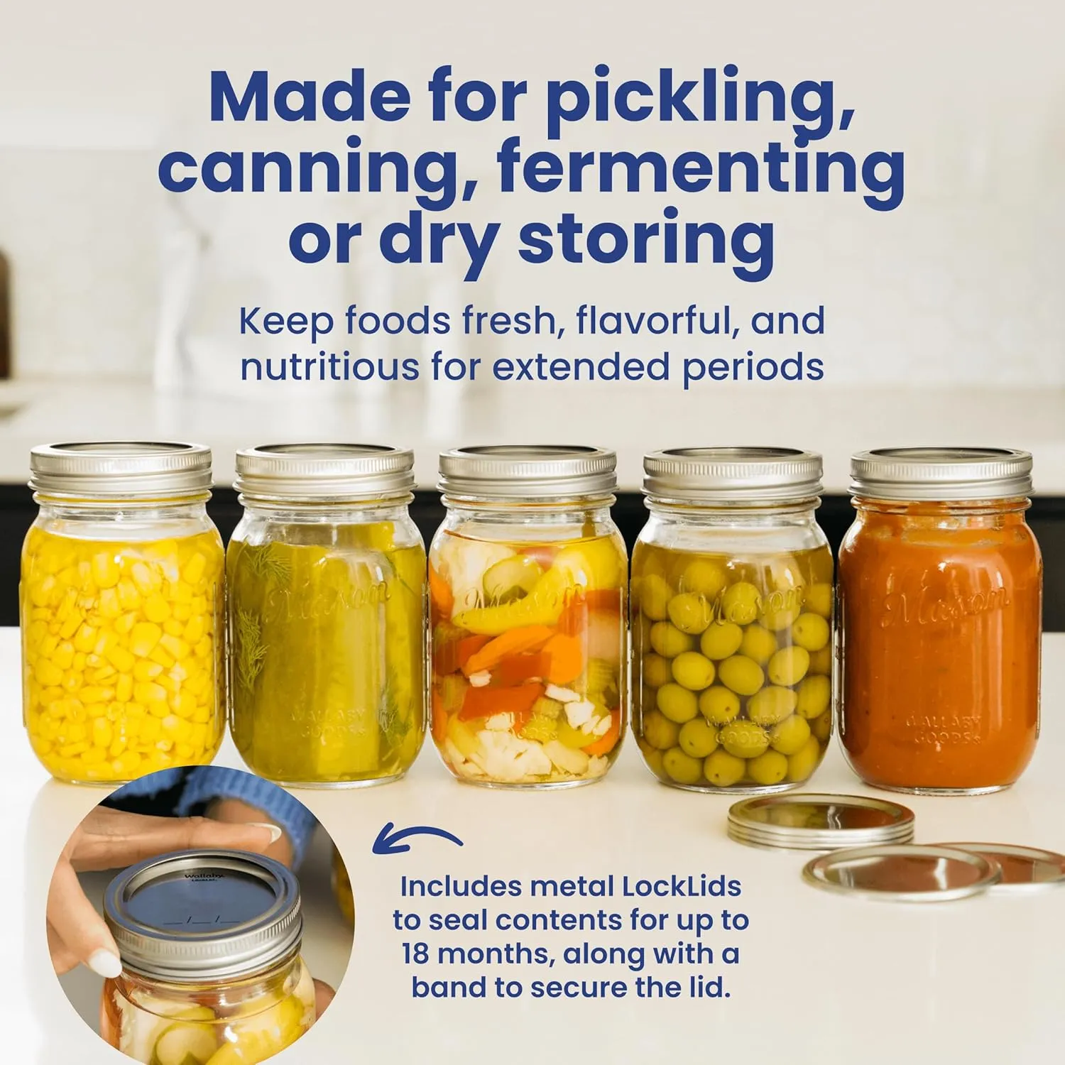 Wallaby 16oz Regular Mouth Clear Mason Jars with Lid & Seal Bands - Airtight Glass Container for Canning, Pickling, Food Storage, Candles, Home Decor, Overnight Oats, Fruit, Jam, Jelly or DIY (4-Pack)