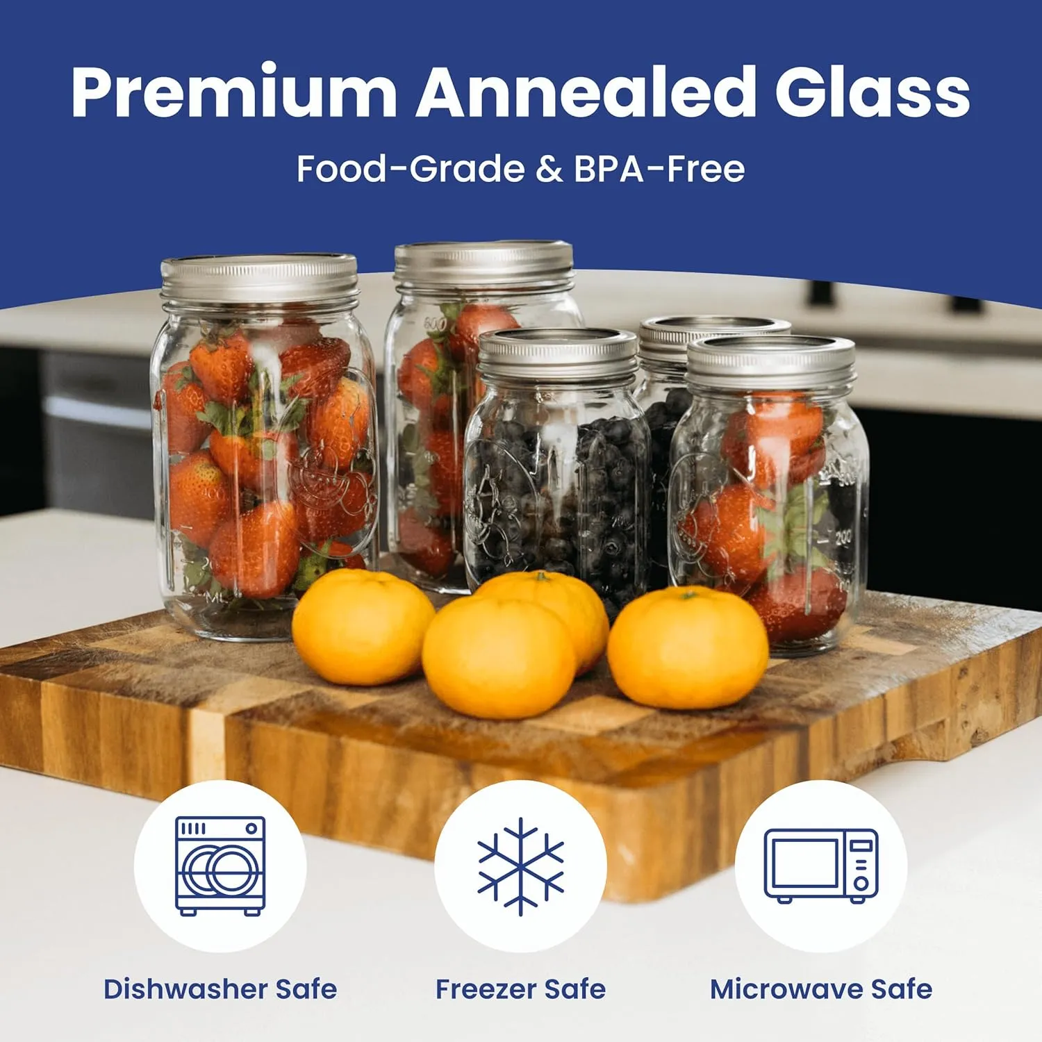 Wallaby 16oz Regular Mouth Clear Mason Jars with Lid & Seal Bands - Airtight Glass Container for Canning, Pickling, Food Storage, Candles, Home Decor, Overnight Oats, Fruit, Jam, Jelly or DIY (4-Pack)