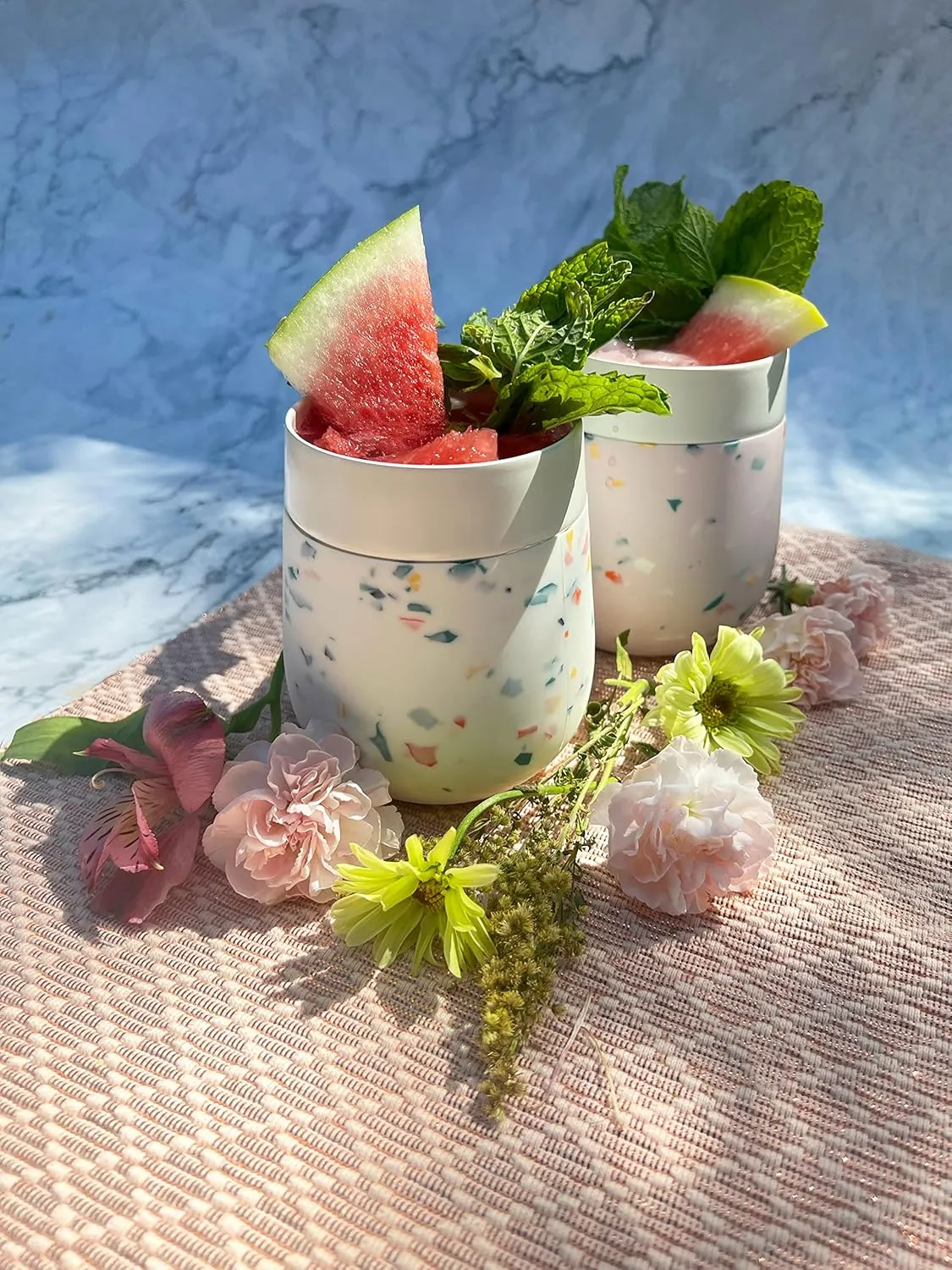 W&P Porter Insulated Glass 11 oz | No Metallic Aftertaste Ceramic Coated for Beer, Wine, Cocktails, Coffee, & Tea | Wide Mouth Vacuum Insulated | Dishwasher Safe, Blush Terrazzo