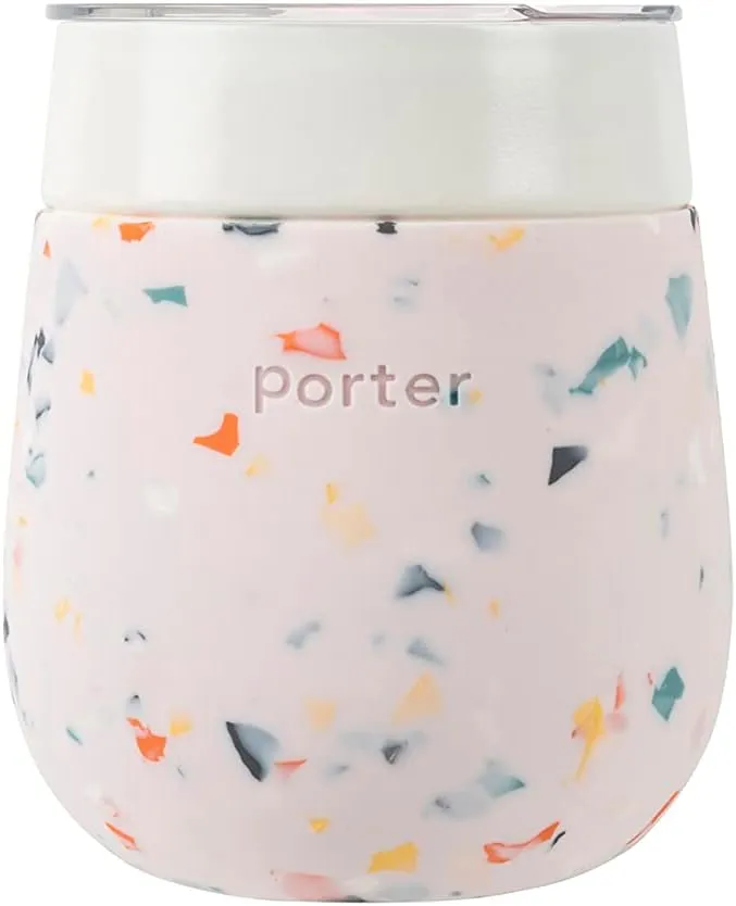 W&P Porter Insulated Glass 11 oz | No Metallic Aftertaste Ceramic Coated for Beer, Wine, Cocktails, Coffee, & Tea | Wide Mouth Vacuum Insulated | Dishwasher Safe, Blush Terrazzo