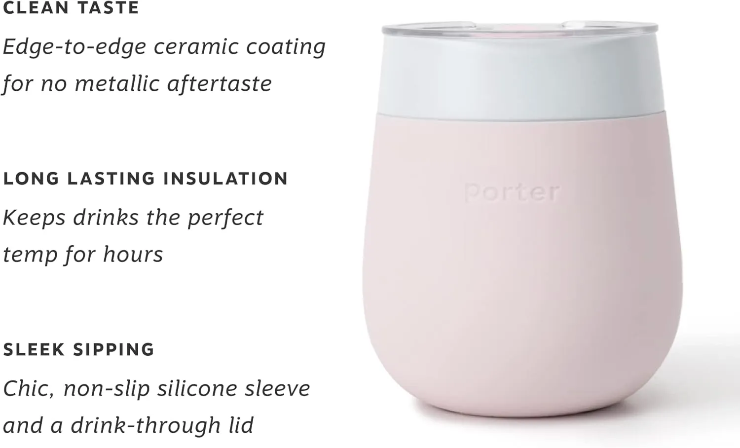 W&P Porter Insulated Glass 11 oz | No Metallic Aftertaste Ceramic Coated for Beer, Wine, Cocktails, Coffee, & Tea | Wide Mouth Vacuum Insulated | Dishwasher Safe, Blush