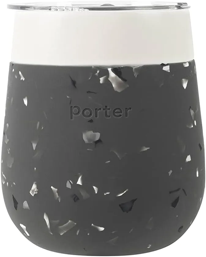 W&P Porter Insulated Glass 11 oz | No Metallic Aftertaste Ceramic Coated for Beer, Wine, Cocktails, Coffee, & Tea | Wide Mouth Vacuum Insulated | Dishwasher Safe, Charcoal Terrazzo