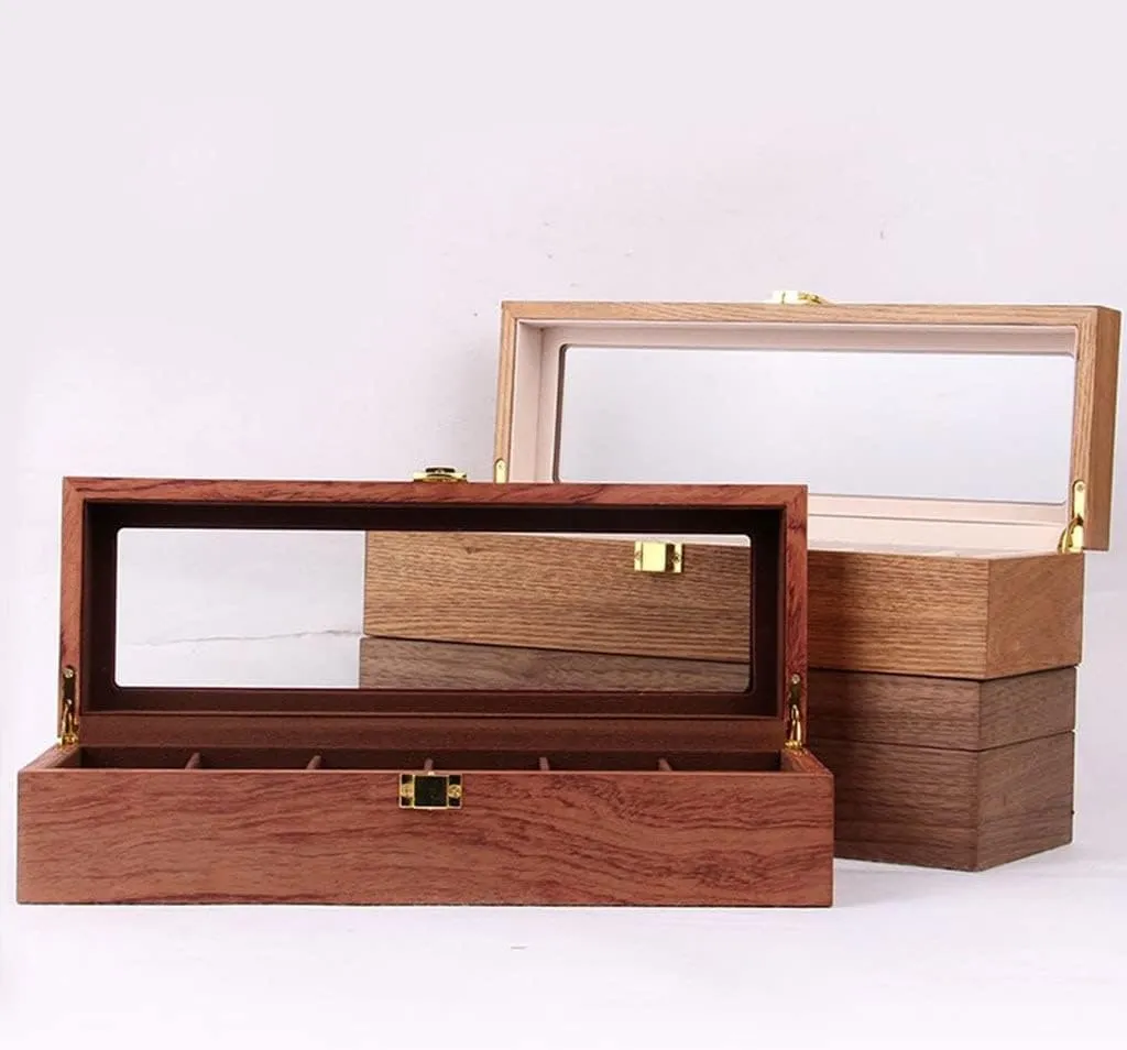 Watch Box Watch Case Watch Display Wooden Watch Box Case Organizer Watch Holder For Watches Men Jewelry Organizer Box 6 Slots Wood Box With Clear Glass Watch Organizer For Men(A)