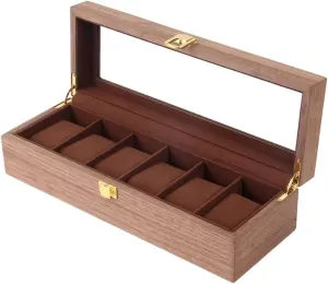 Watch Box Watch Case Watch Display Wooden Watch Box Case Organizer Watch Holder For Watches Men Jewelry Organizer Box 6 Slots Wood Box With Clear Glass Watch Organizer For Men(A)