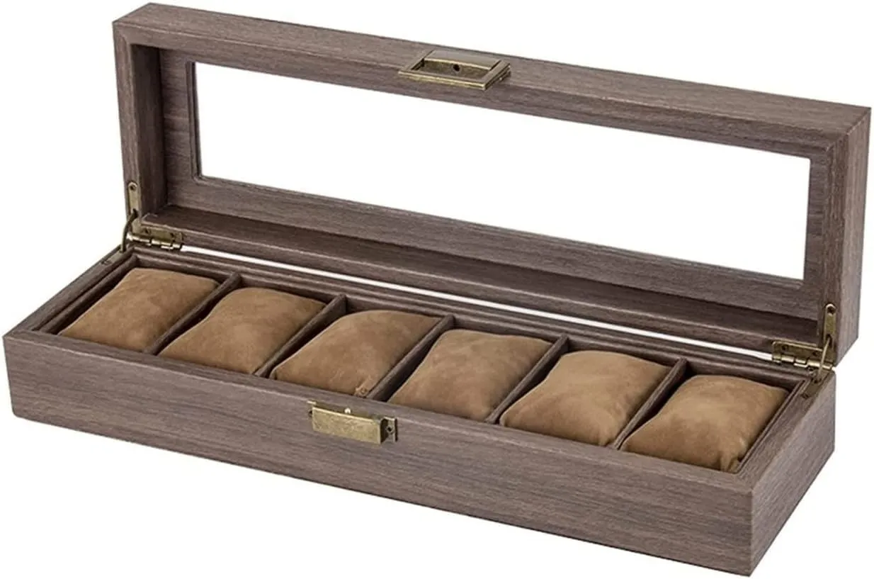 Watch Case Stand Vintage PU Leather Wood Jewelry Storage Display