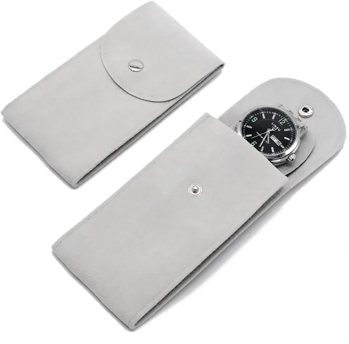Watch Pouch, Watch Roll, Watch Travel Case for Men and Women Portable Velvet Watch Pouch Watch Storage Bag ​and Organizer Protective Watch Box Pouch with (Grey)