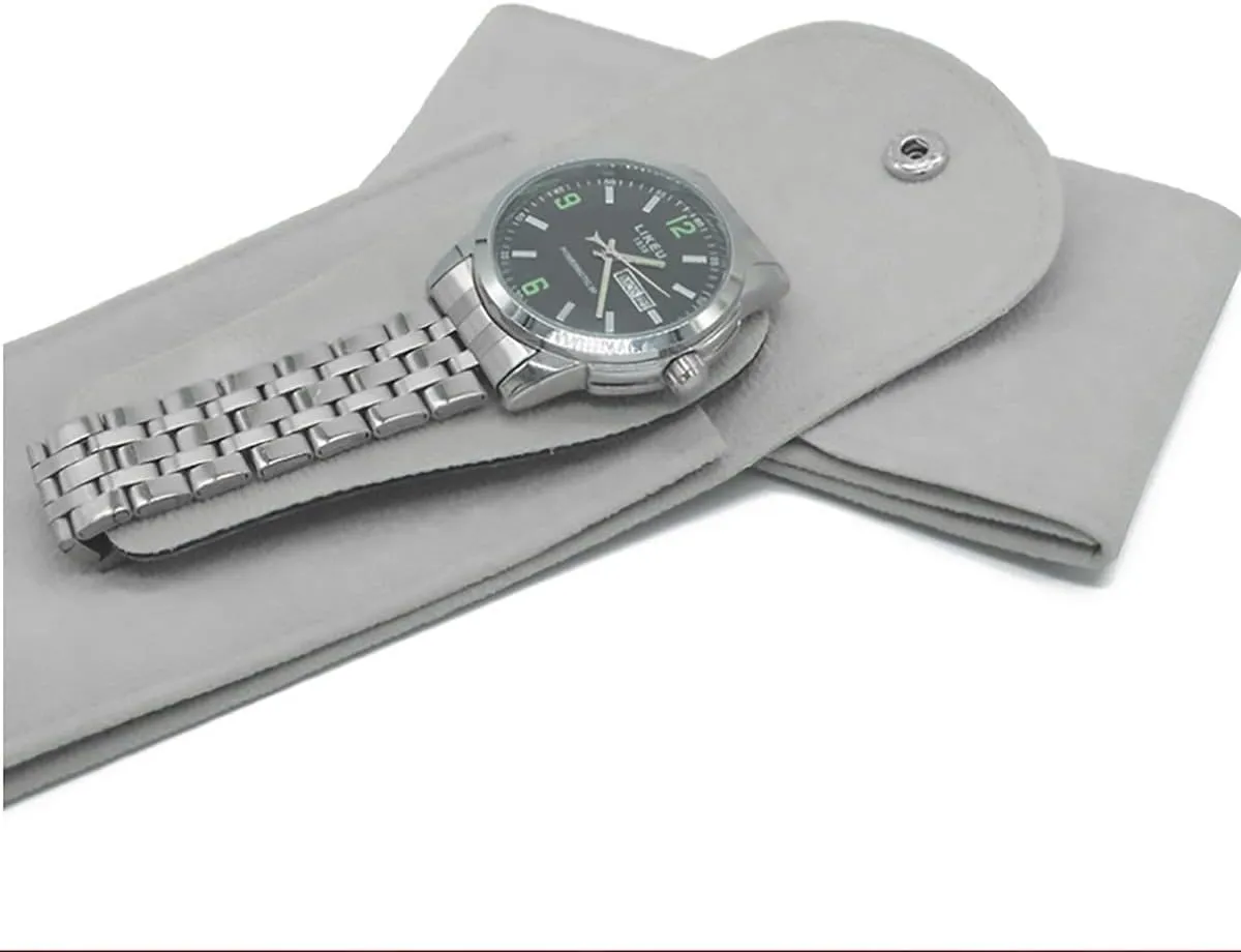 Watch Pouch, Watch Roll, Watch Travel Case for Men and Women Portable Velvet Watch Pouch Watch Storage Bag ​and Organizer Protective Watch Box Pouch with (Grey)