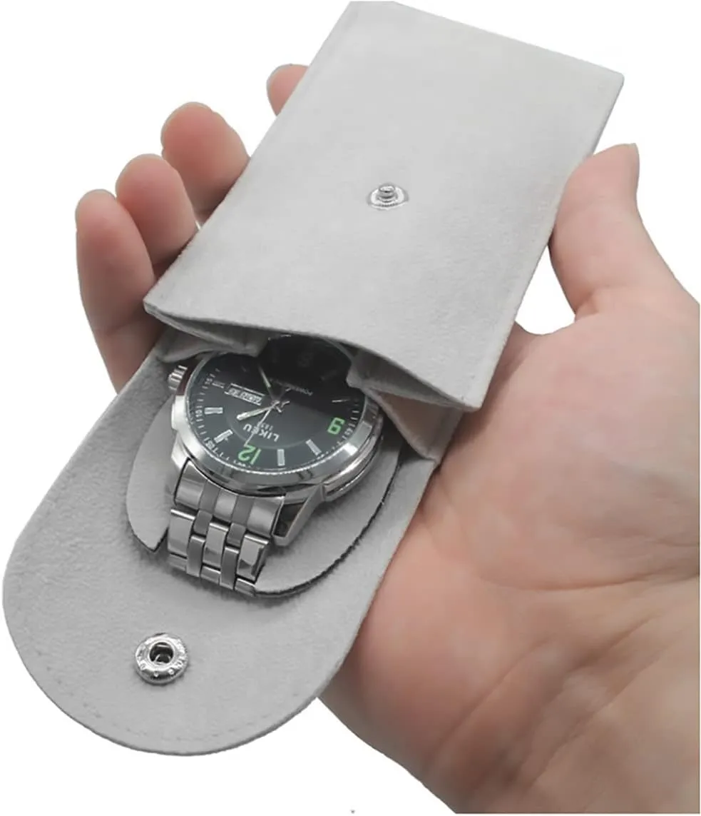 Watch Pouch, Watch Roll, Watch Travel Case for Men and Women Portable Velvet Watch Pouch Watch Storage Bag ​and Organizer Protective Watch Box Pouch with (Grey)